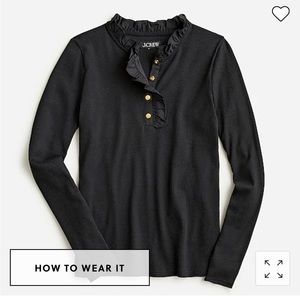 J.Crew Ruffle Collar Long Sleeve T-Shirt in vintage rib in black